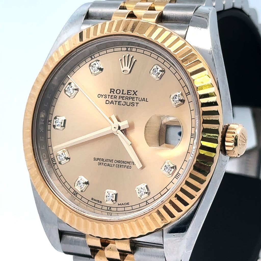 Pre-Owned Rolex Datejust 41mm 2 Tone 18k Yellow Gold Watch 1263331 Fluted Bezel