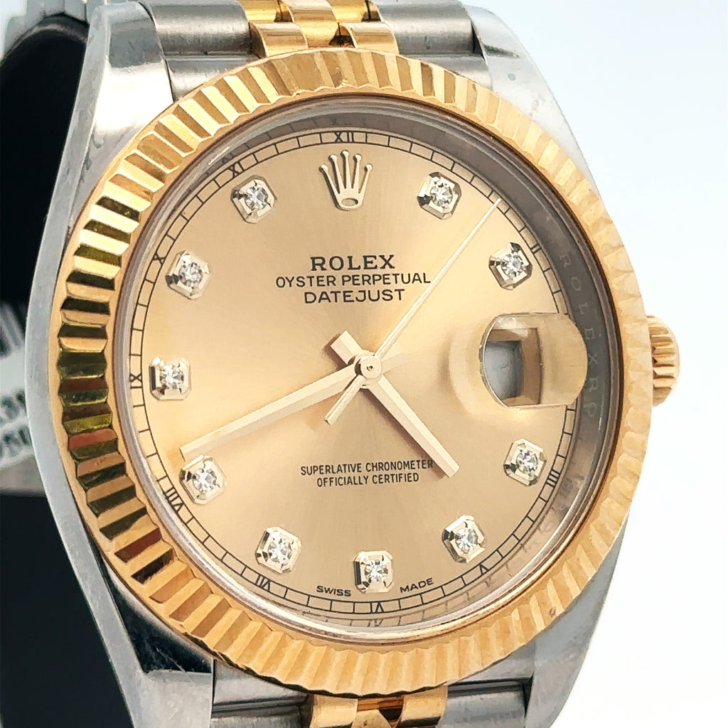 Pre-Owned Rolex Datejust 41mm 2 Tone 18k Yellow Gold Watch 1263331 Fluted Bezel