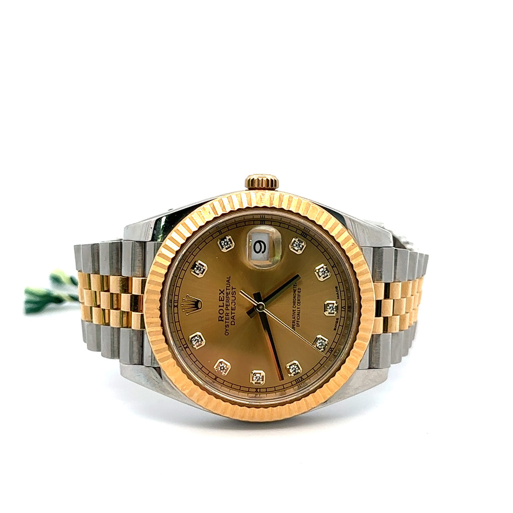Pre-Owned Rolex Datejust 41mm 2 Tone 18k Yellow Gold Watch 1263331 Fluted Bezel