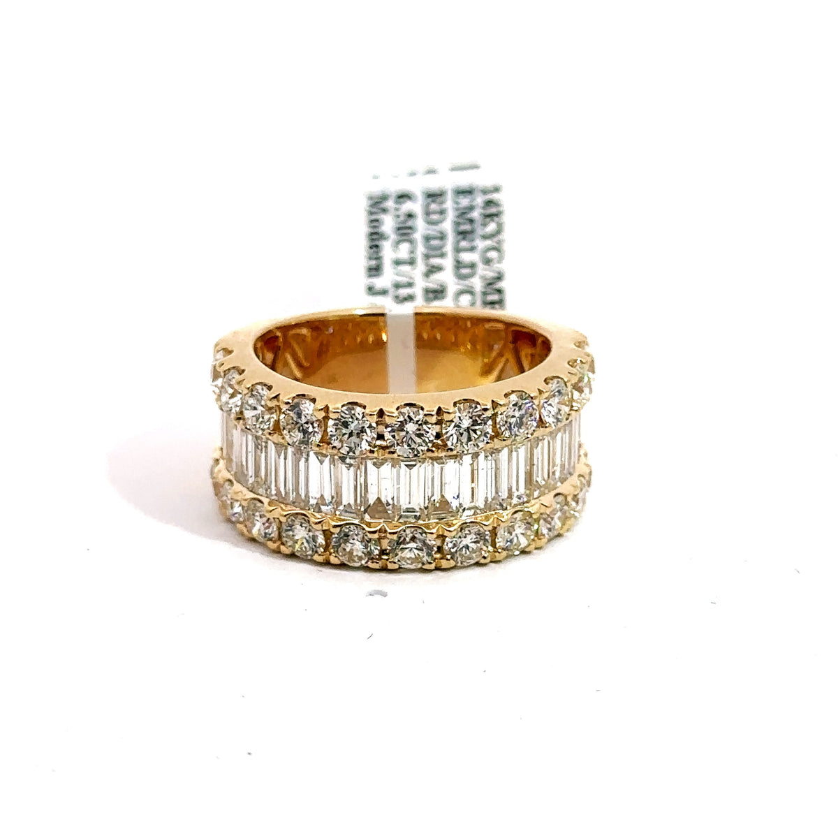 14k Yellow Gold 6.50CT Emerald Diamond Mens Wedding Band 13.2g Size 10.5 S107735