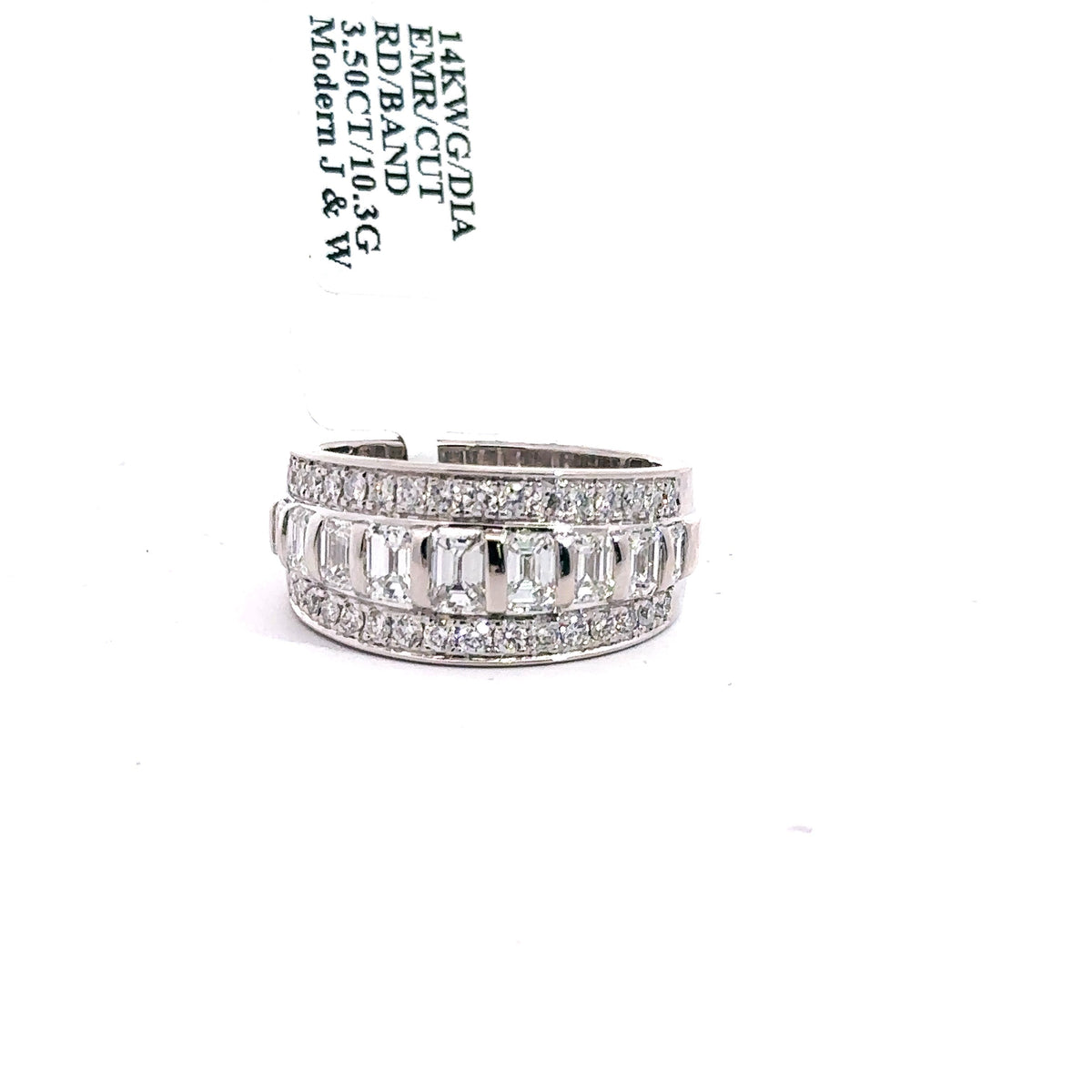 14k White Gold 3.25CT Emerald Diamond Wedding Band 10.3g Size 10 S107764