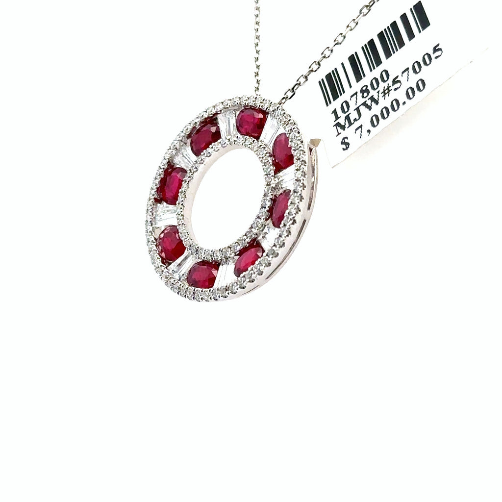 18k White Gold 1.76Ct Diamond & Ruby Circle Pendant 3.8G, S107800
