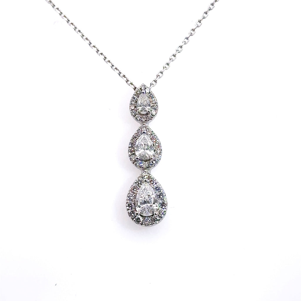 14k White Gold 1.25 CT pear Shape Diamond Pendant Necklace, 3.9gm, 18", S16046