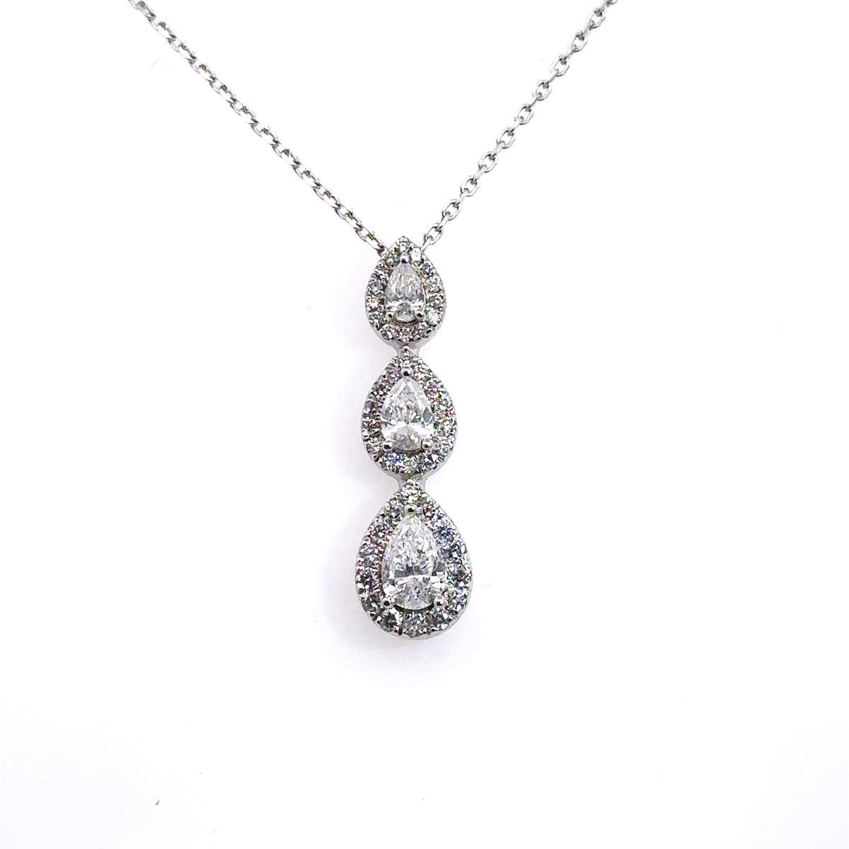 14k White Gold 1.25 CT pear Shape Diamond Pendant Necklace, 3.9gm, 18", S16046