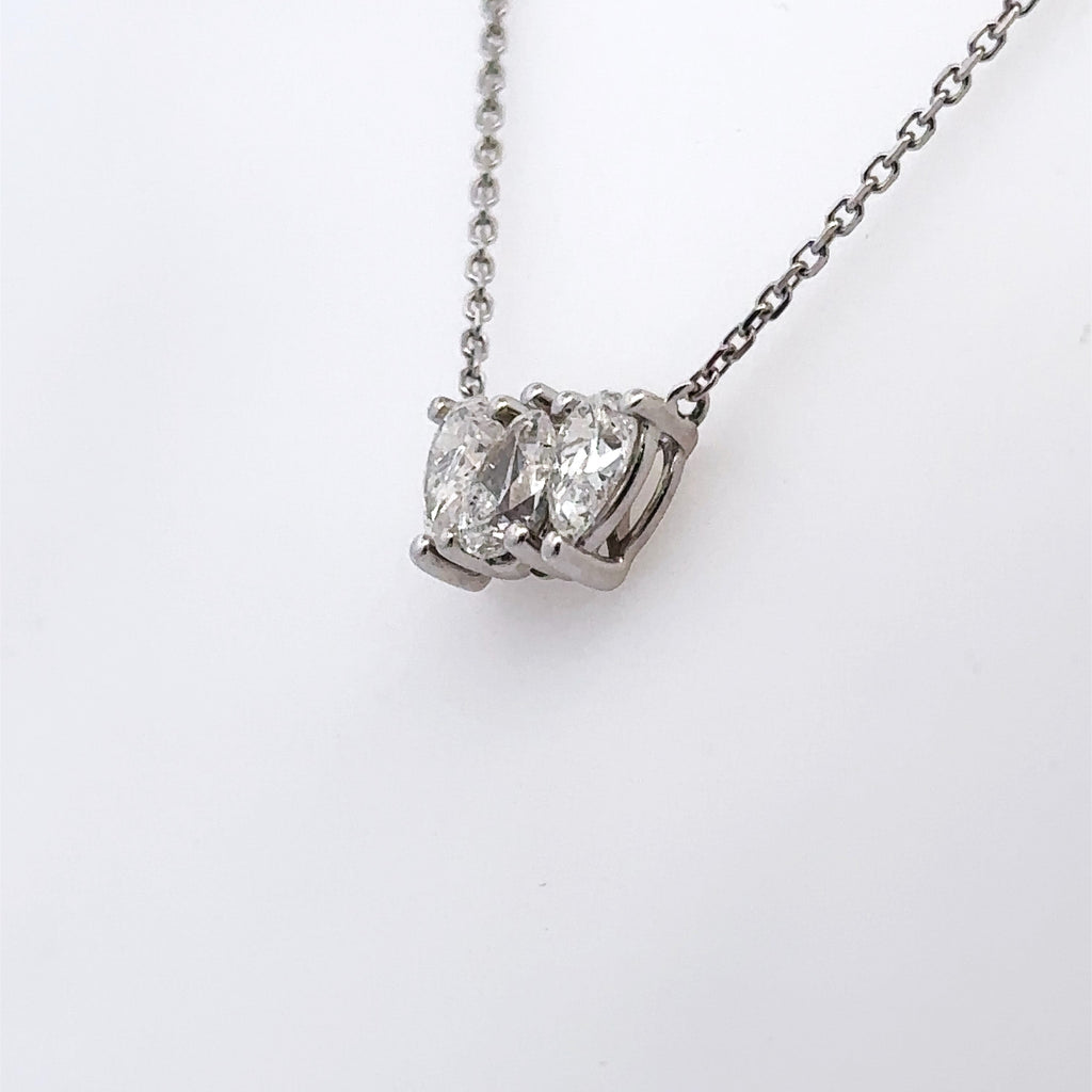 14k White Gold 1.05 CT Tri pear Shape Diamond Pendant Necklace, 2.6g, S16047