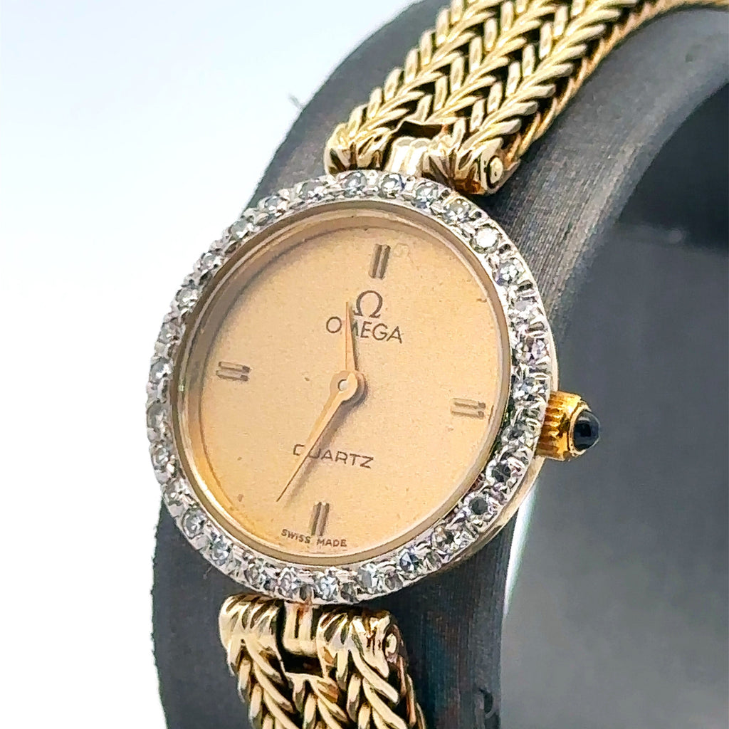 Omega 14k Yellow Gold Diamond Bezel Ladies Watch 27.5 Grams,20mm (Pre-owned)