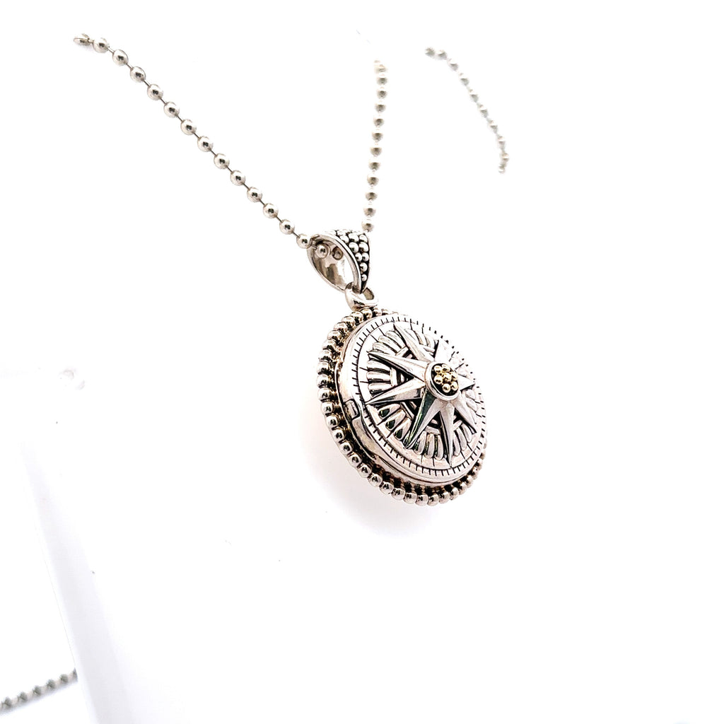 Lagos Signature Caviar Compass Necklace, 36' , Silver 33.7grams