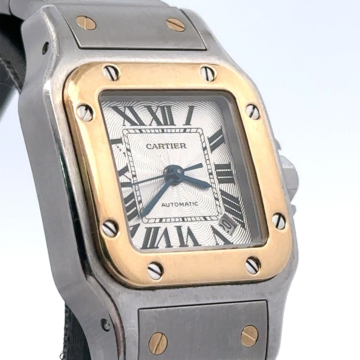 Cartier Santos Galbée 2423 Ss 18k Two Tone Roman Silver Dial Ladies Watch 24mm