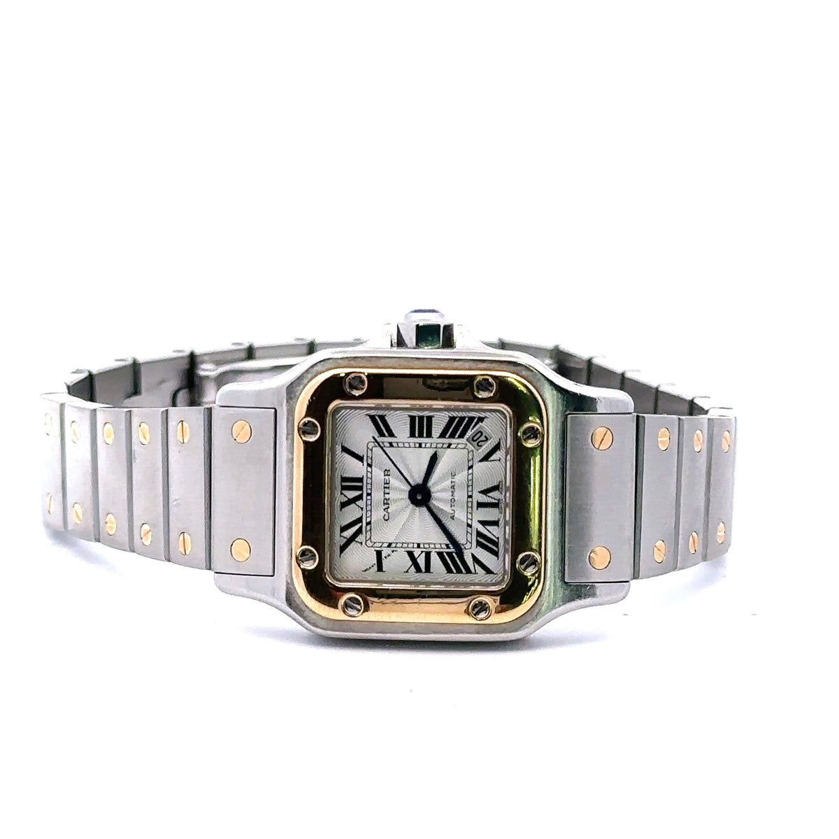 Cartier Santos Galbée 2423 Ss 18k Two Tone Roman Silver Dial Ladies Watch 24mm