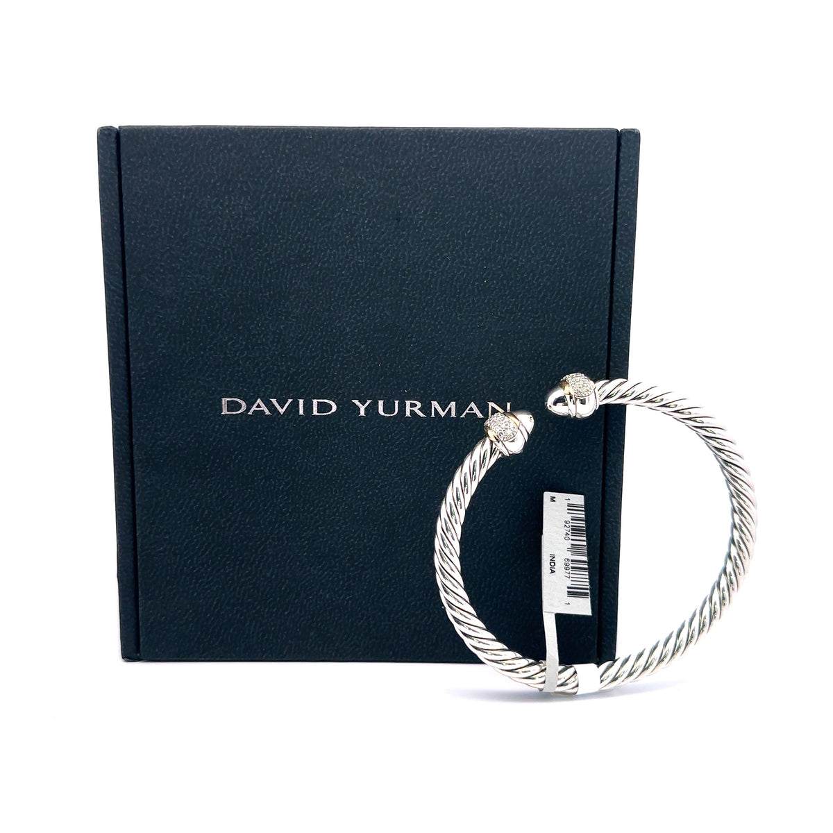 David Yurman Cable Bracelet Sterling Silver with 18K Yellow Gold & Diamonds .34 CT