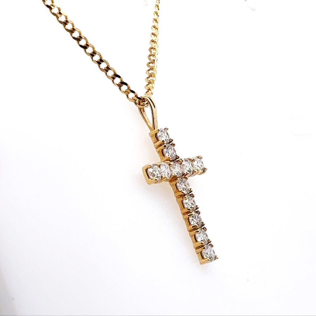 14k Yellow Gold 1.00 CT Diamond Cross Pendant Necklace, 5.1gm, S107911