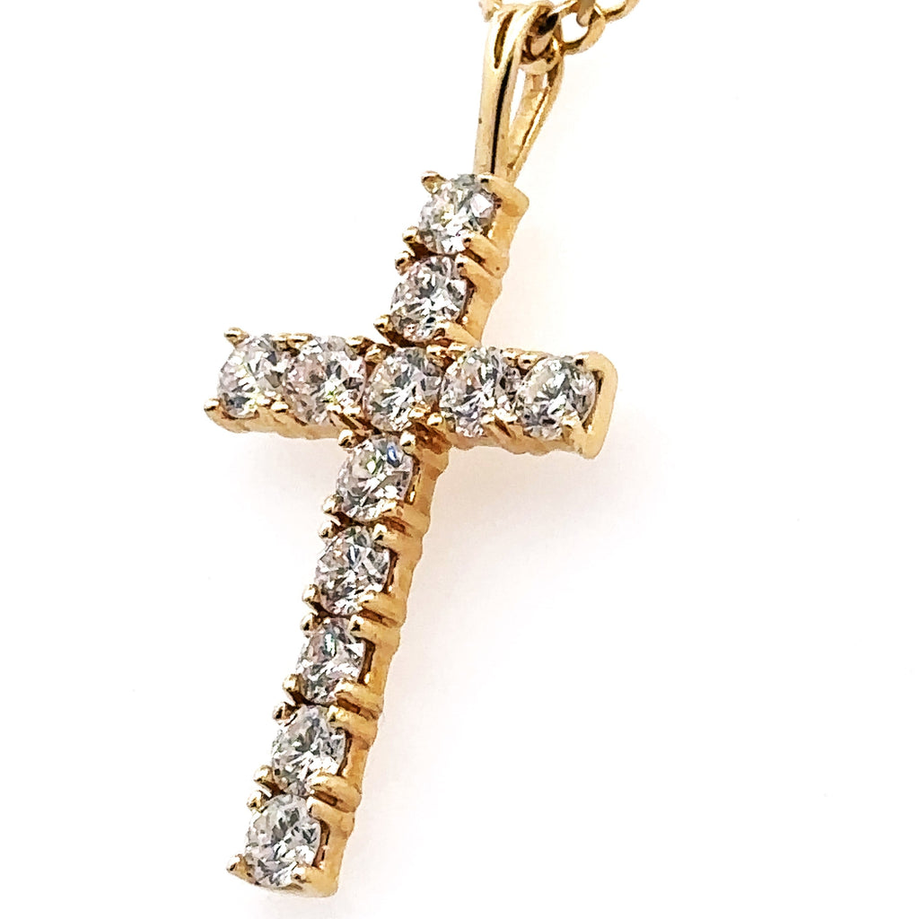 14k Yellow Gold 1.00 CT Diamond Cross Pendant Necklace, 5.1gm, S107911