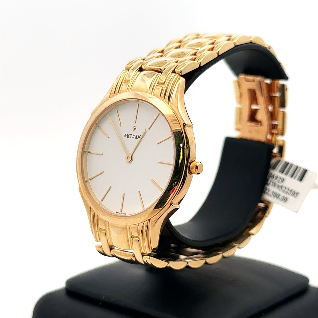 Movado Quartz White Dial Ladies 14K Yellow Gold White Dial 34mm watch