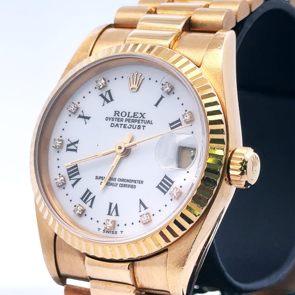 Pre-Owned Rolex Datejust Presidential midsize 31mm 18k Yellow Gold Watch 68278