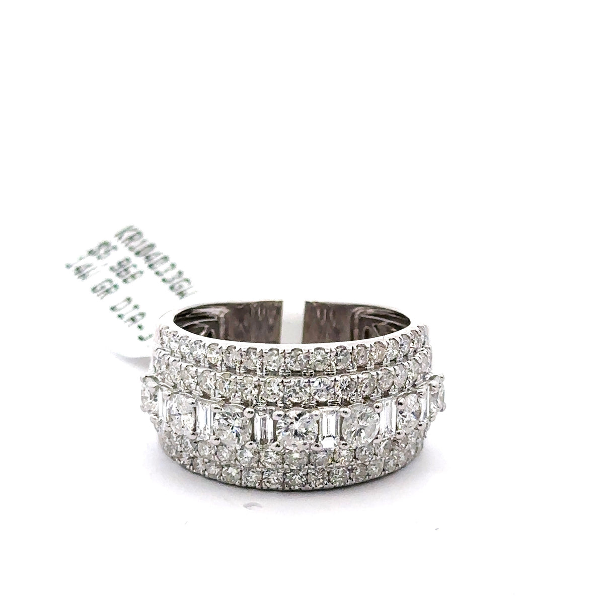14k White Gold 3.40CT Emerald Cut Baguettes Diamond Band 11.2g Size 11 S107956