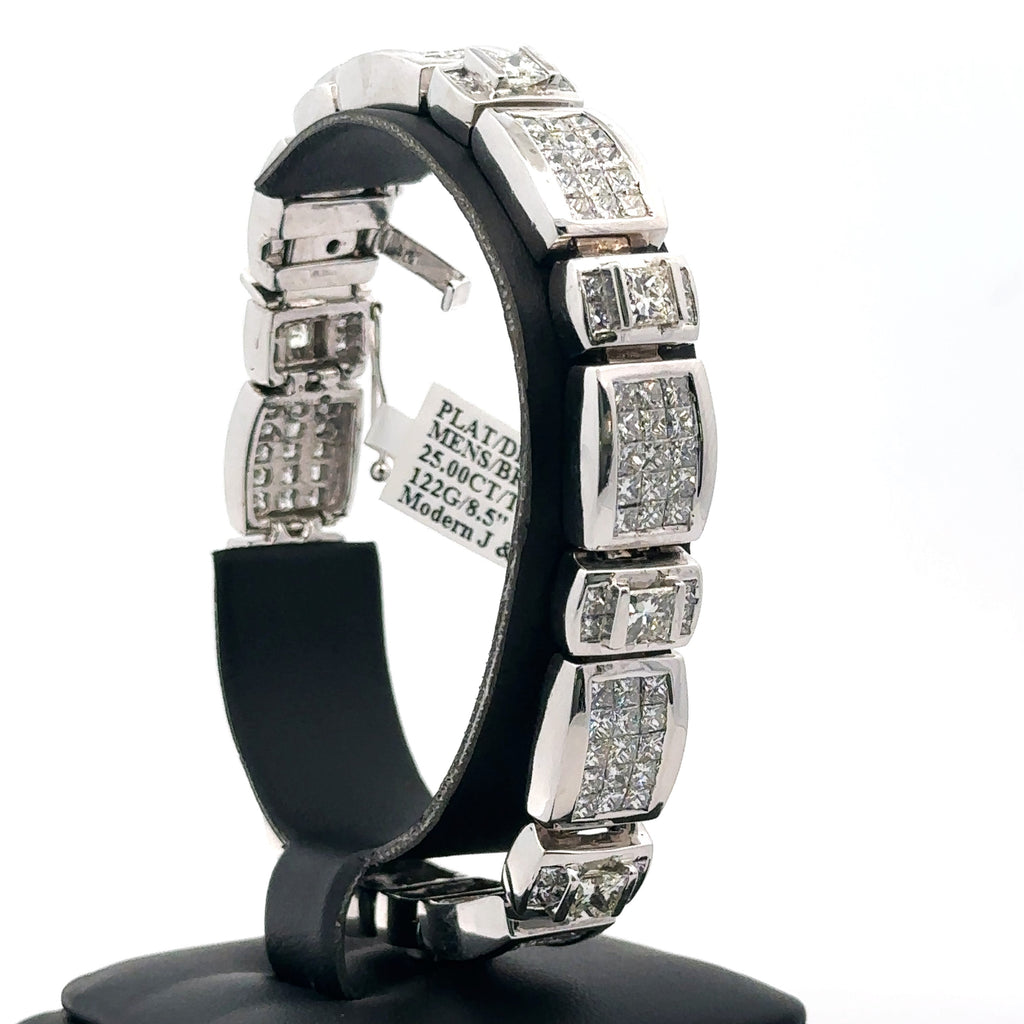 Platinum 24.50CT Princess Cut Diamond Tennis Bracelet, 8.5", 122.0G S107934