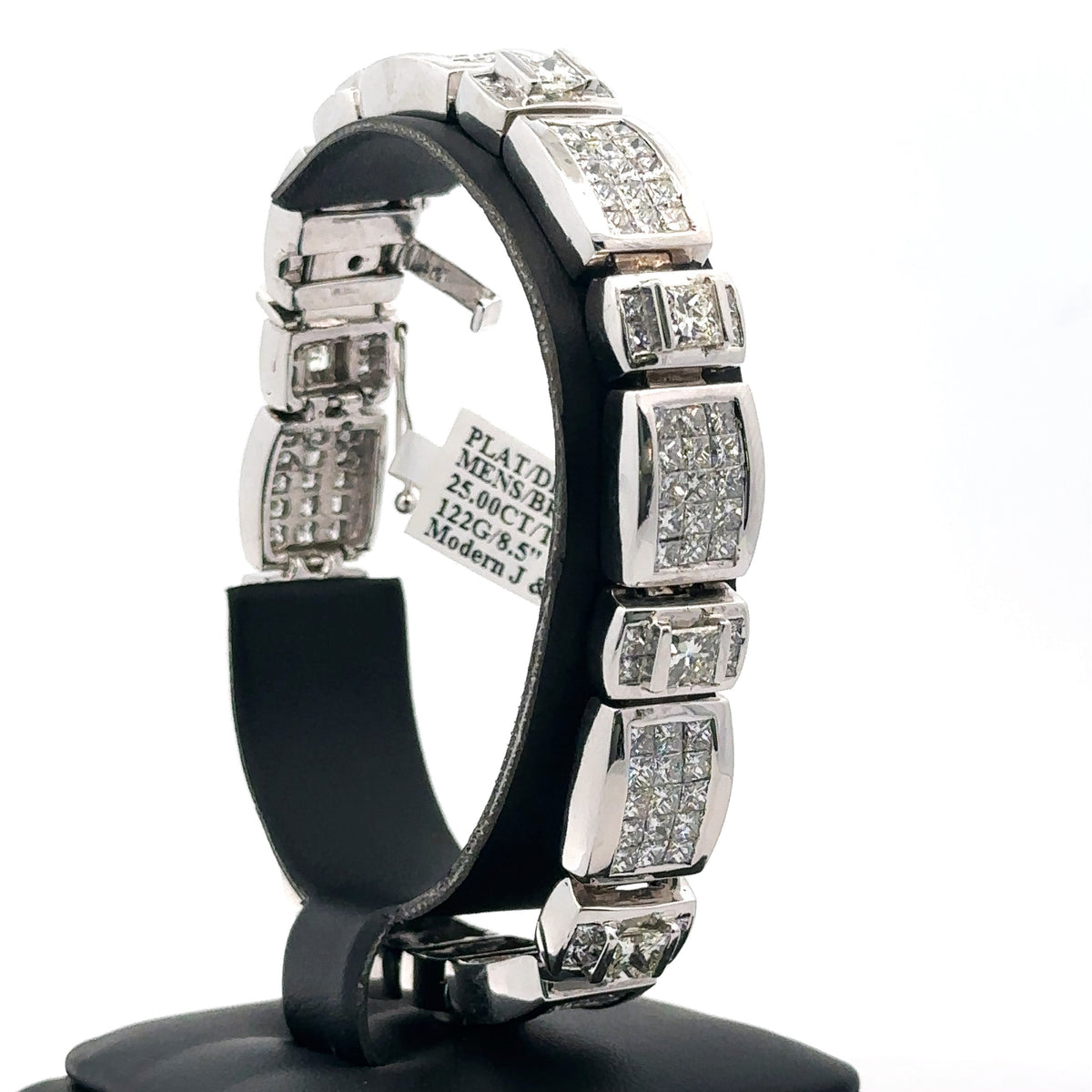 Platinum 24.50CT Princess Cut Diamond Tennis Bracelet, 8.5", 122.0G S107934