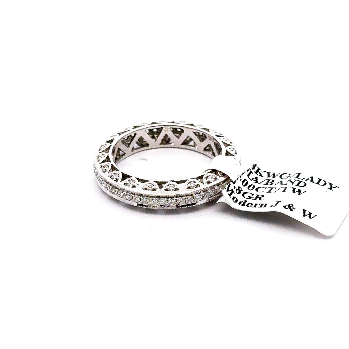 14k White Gold1.85 CT Diamond Ladies Wedding Band, 3.8G, Size 6.75,  S100641
