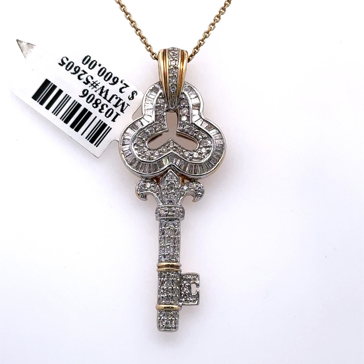 14k Yellow Gold 0.85 CT Diamond key Pendant , 5.9gm, S103806
