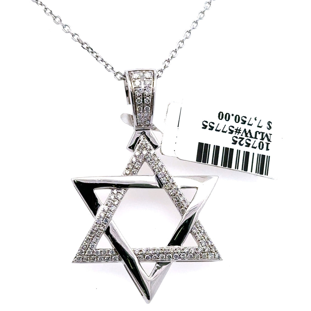 14k White Gold 0.85 CT Diamond Star of David Necklace, 6.1gm, S107525