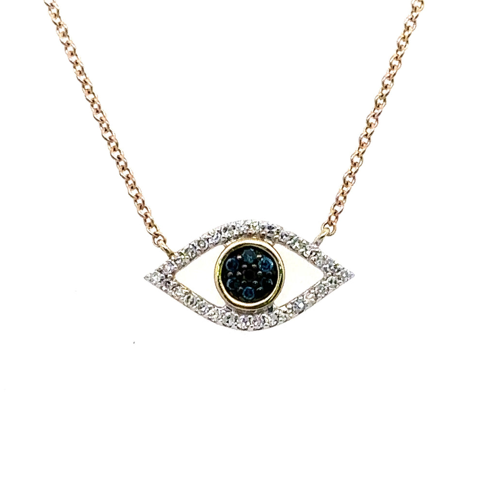 10k Yellow Gold 0.10 CT Diamond Evil Eye Pendant Necklace, 1.8g, S15622