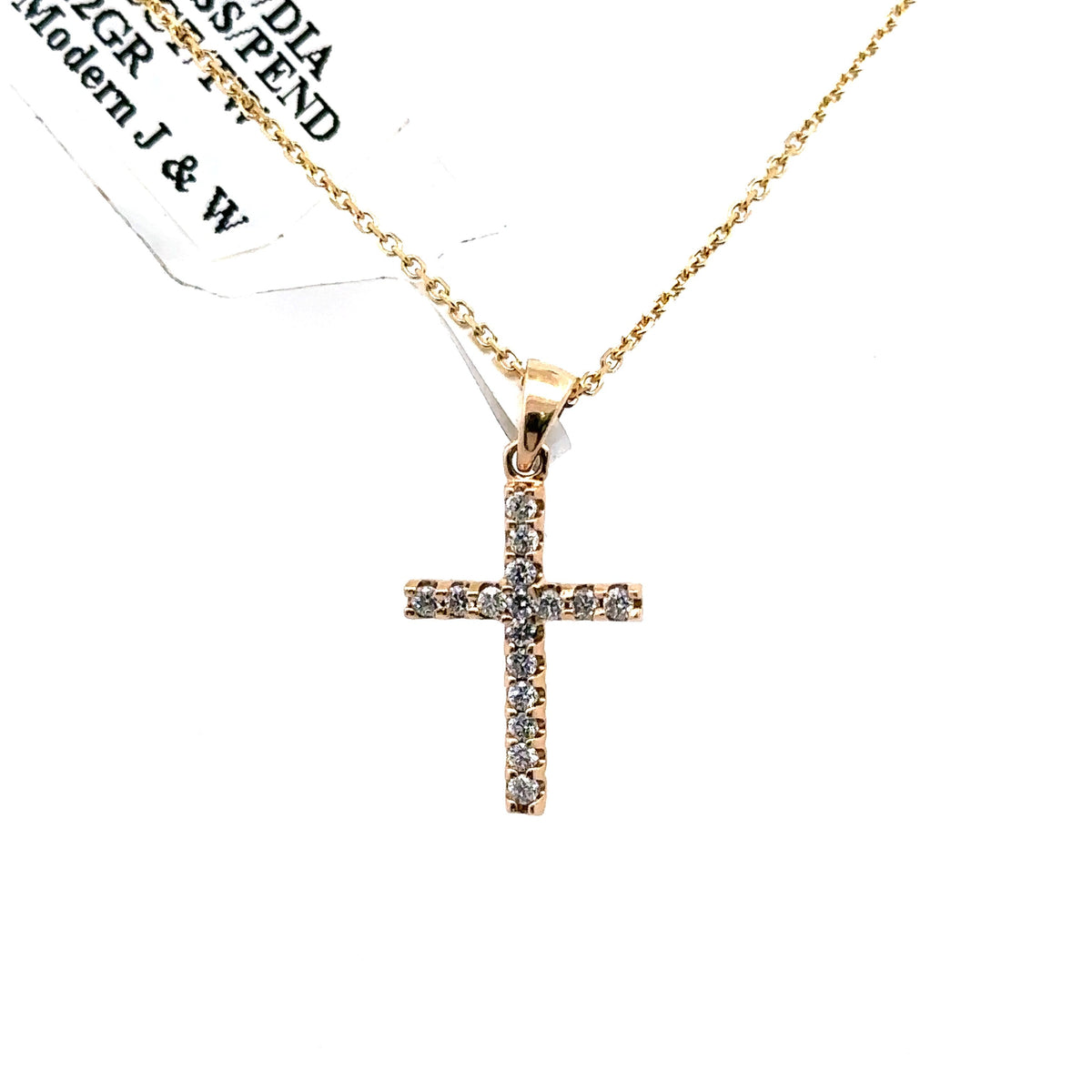 14k Yellow Gold 0.20 CT Diamond Cross Pendant 1.2gm, S107856