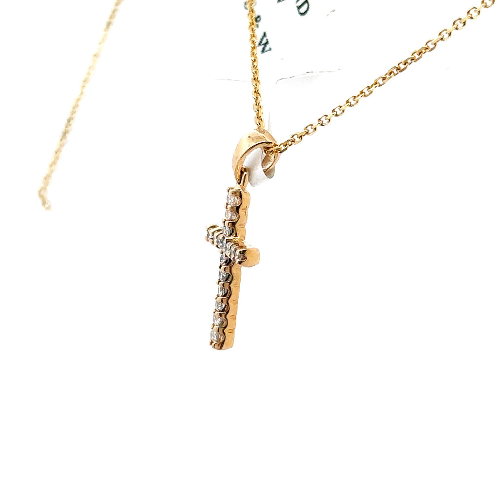 14k Yellow Gold 0.20 CT Diamond Cross Pendant 1.2gm, S107856