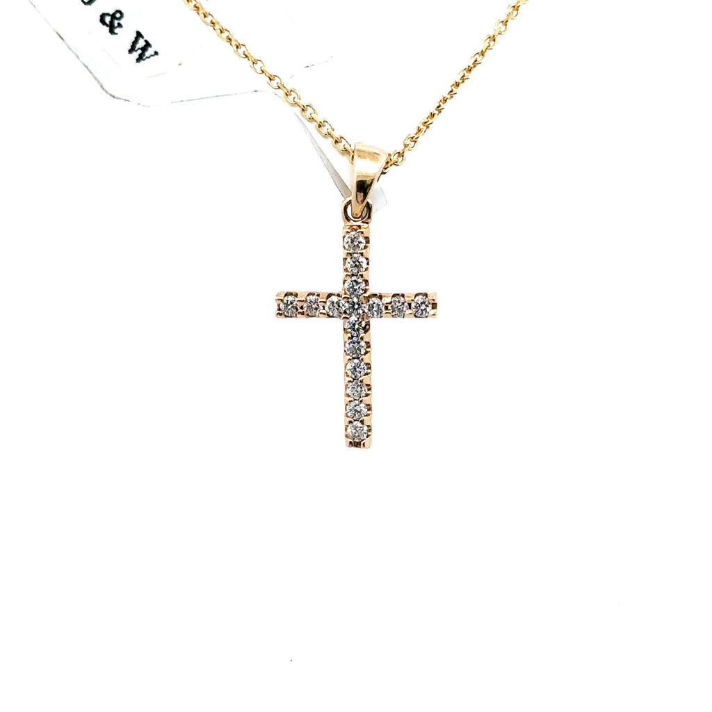 14k Yellow Gold 0.20 CT Diamond Cross Pendant 1.2gm, S107856