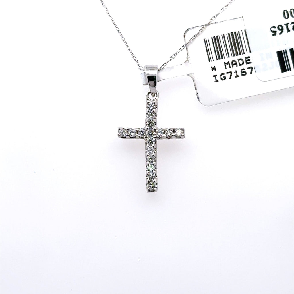 14k White Gold 0.20 CT Diamond Cross Pendant, 1.2gm, S107855