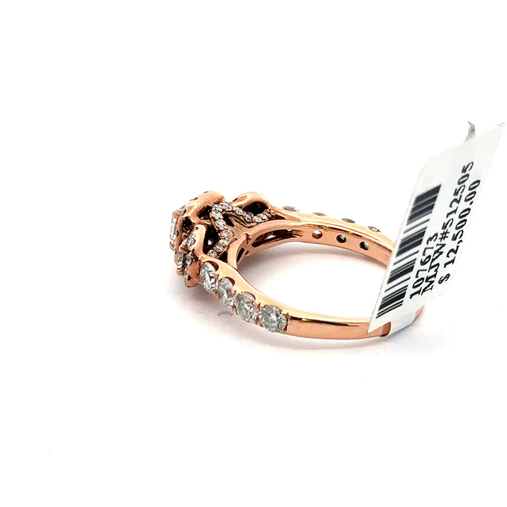 14K Rose Gold 1.85CT Diamond Halo Engagement Ring Set, 4.4G, Size 7, S107673