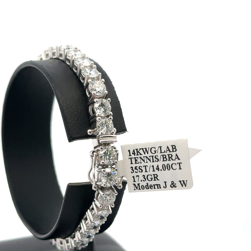14k White Gold 14.00 CT lab grown Diamond Tennis Bracelet 17.3g, 7", S108010