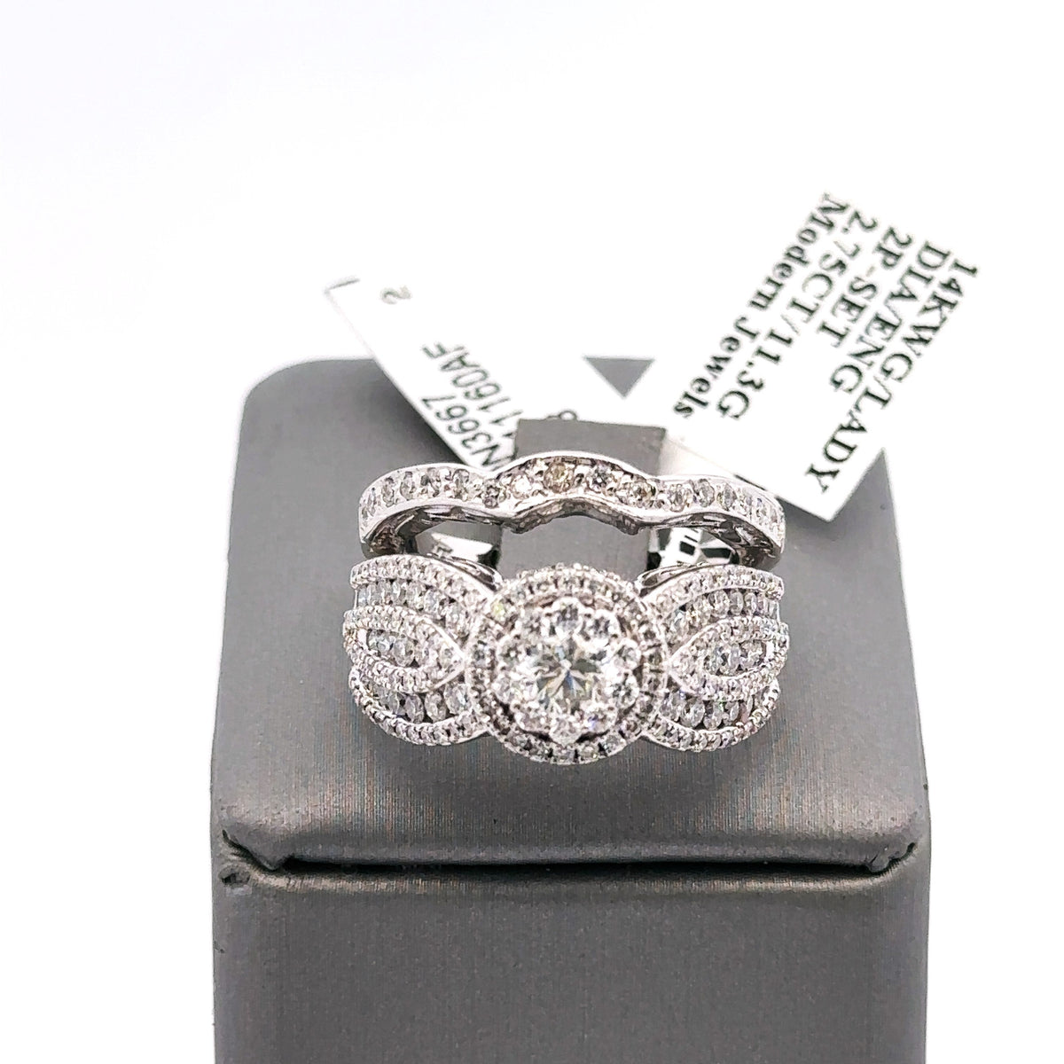 14k White Gold 2.60CT Diamond Engagement Ring Set, Size 7.25, 11.3g S16177
