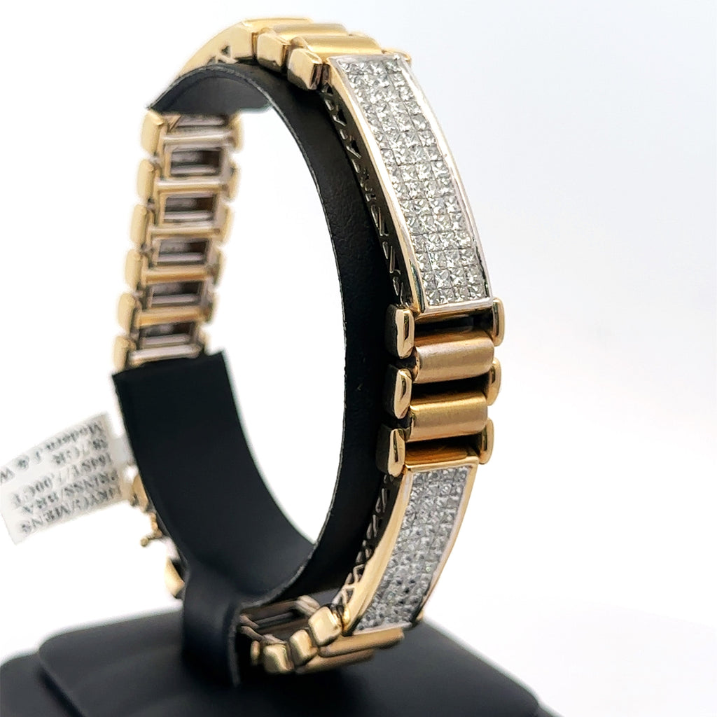 14k Yellow Gold 6.50Ct Men's Diamond Bracelet, 8.5", 58.7g, S107865