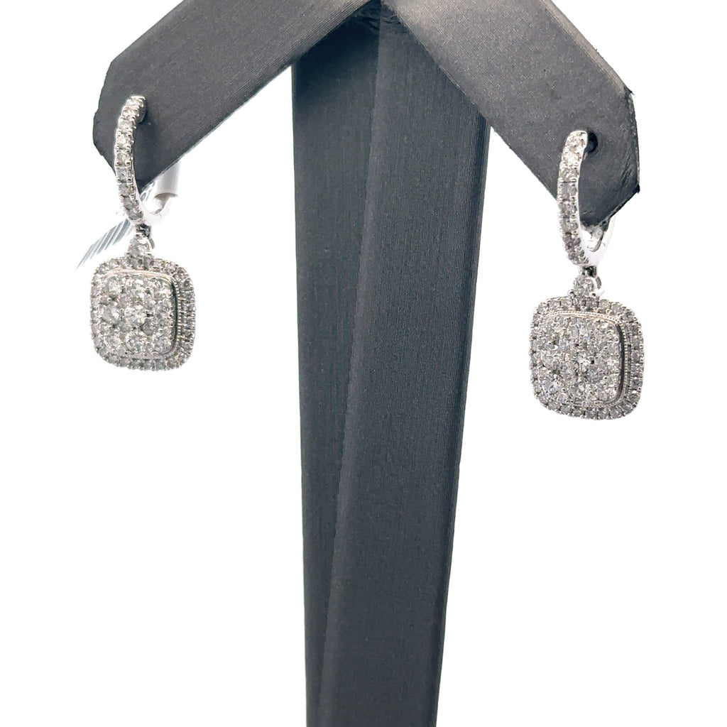 14k White Gold 1.85CT Diamond Halo Drop Earrings, 5.4gm, S16212