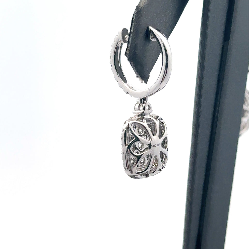 14k White Gold 1.85CT Diamond Halo Drop Earrings, 5.4gm, S16212