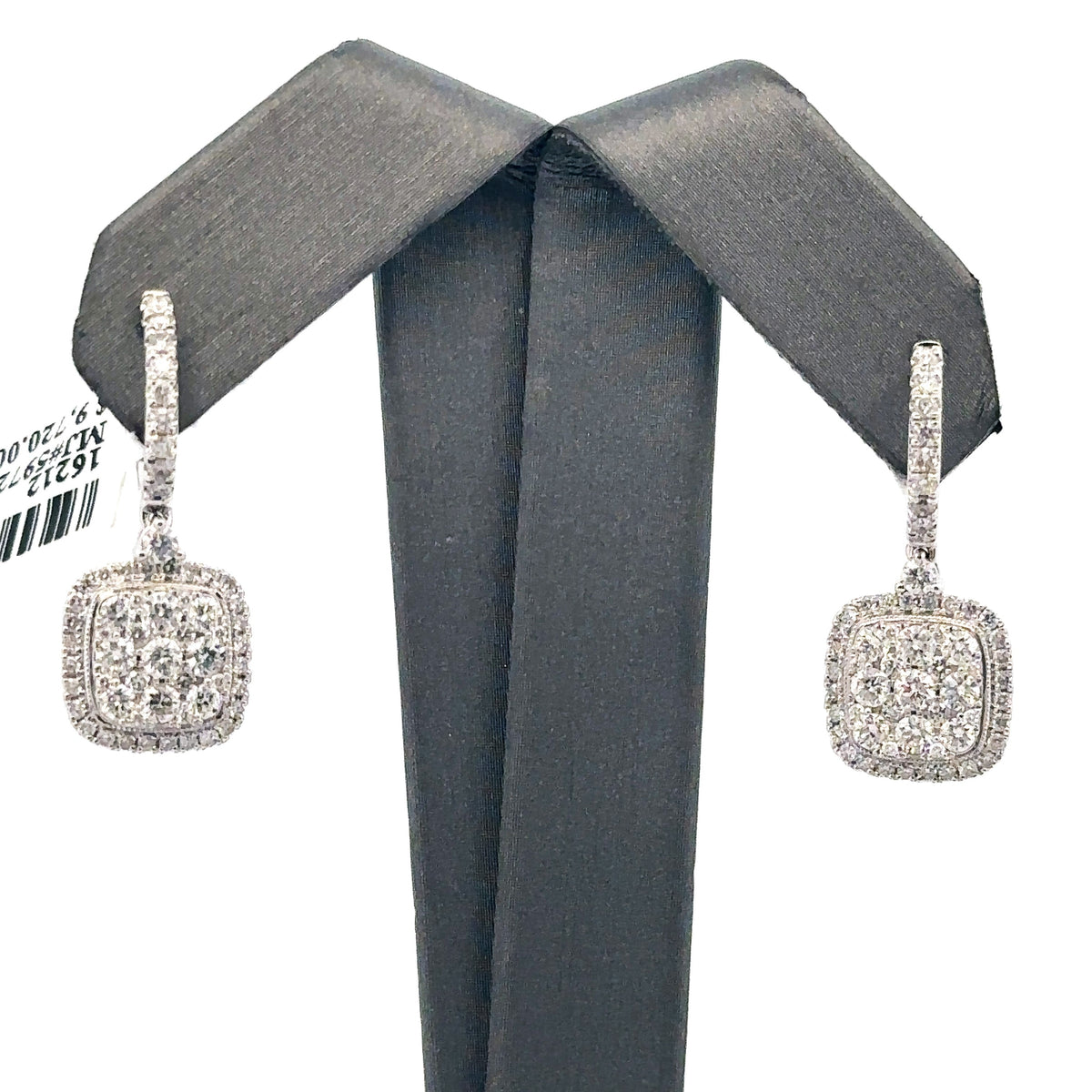 14k White Gold 1.85CT Diamond Halo Drop Earrings, 5.4gm, S16212