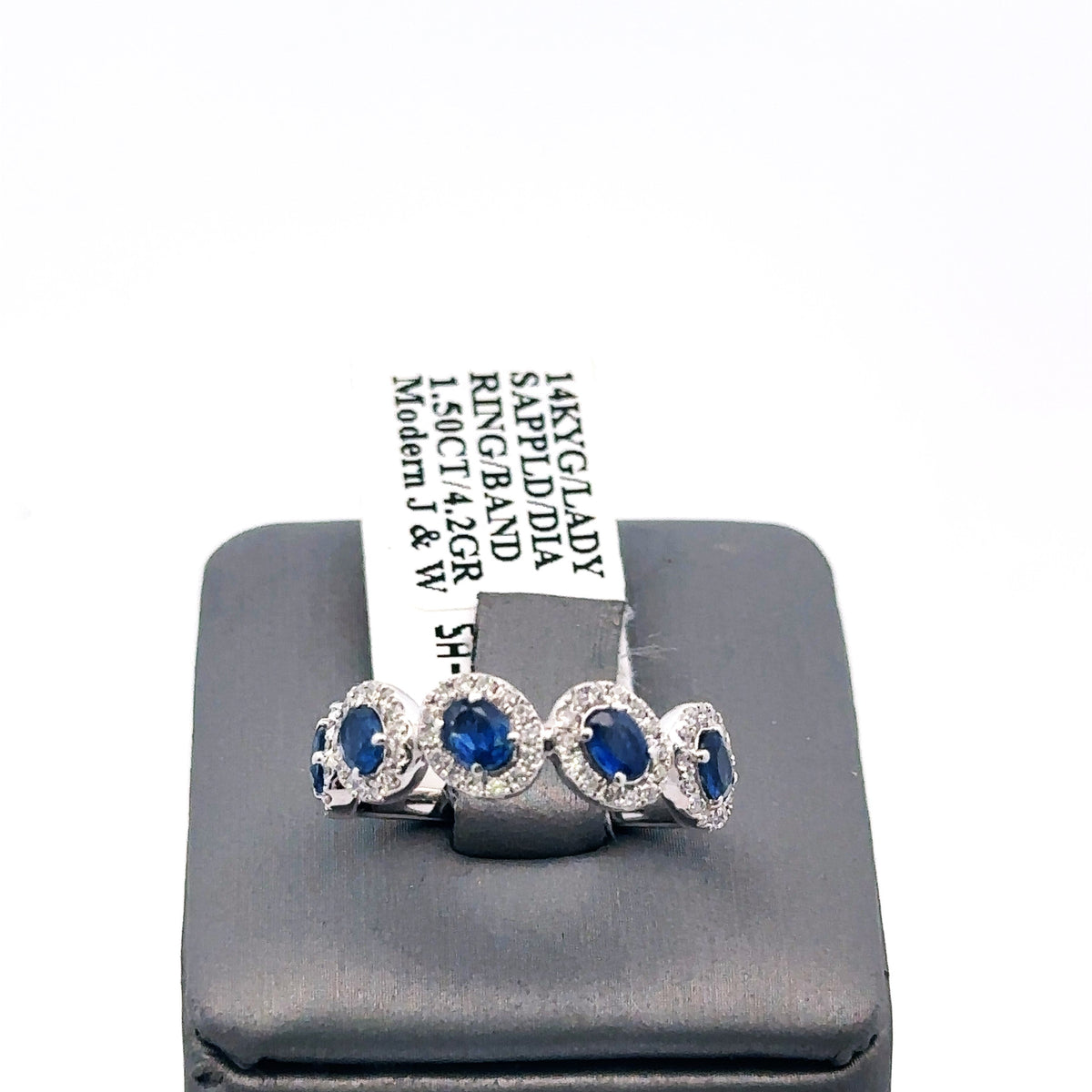14K White Gold 1.35CT Diamond & Sapphire Band, 4.2gm, Size 7.25, S108034