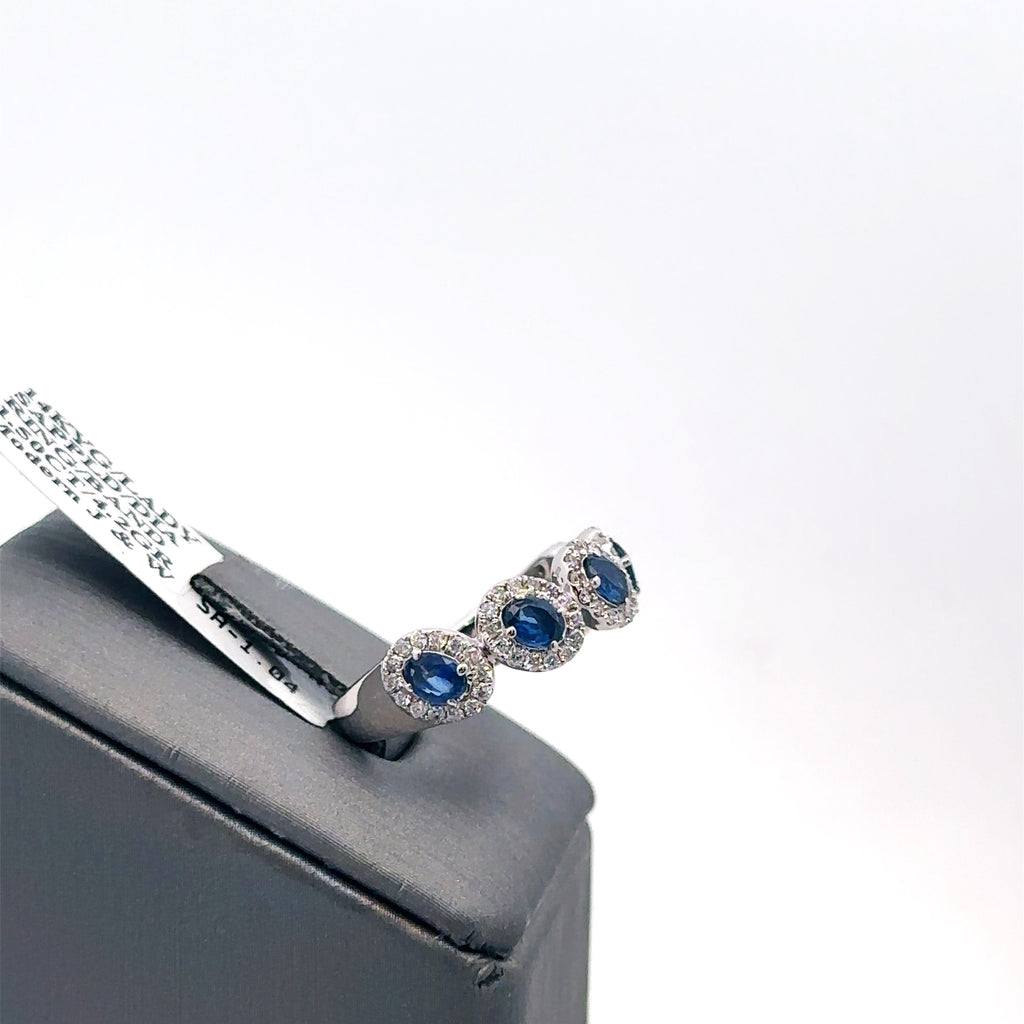 14K White Gold 1.35CT Diamond & Sapphire Band, 4.2gm, Size 7.25, S108034
