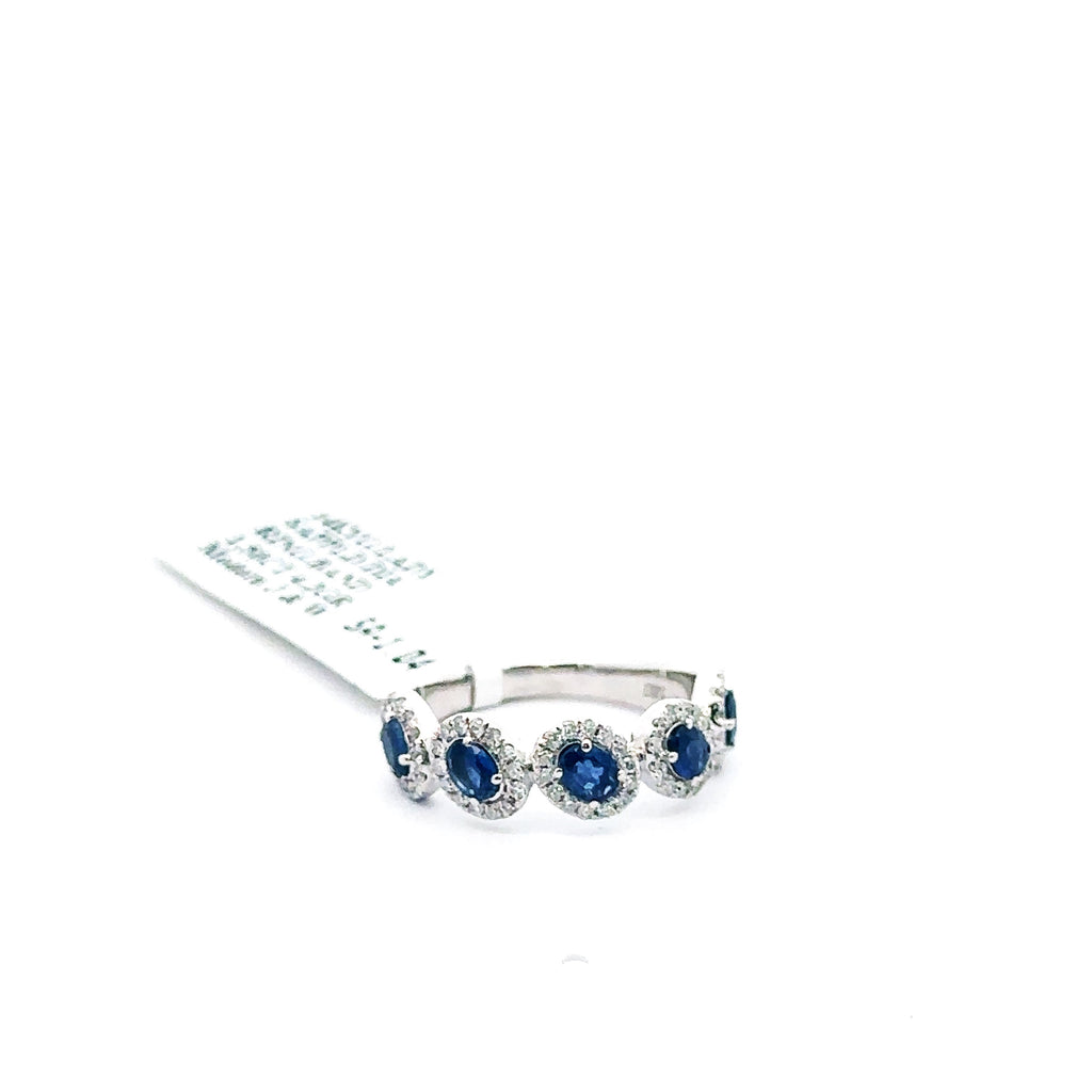 14K White Gold 1.35CT Diamond & Sapphire Band, 4.2gm, Size 7.25, S108034