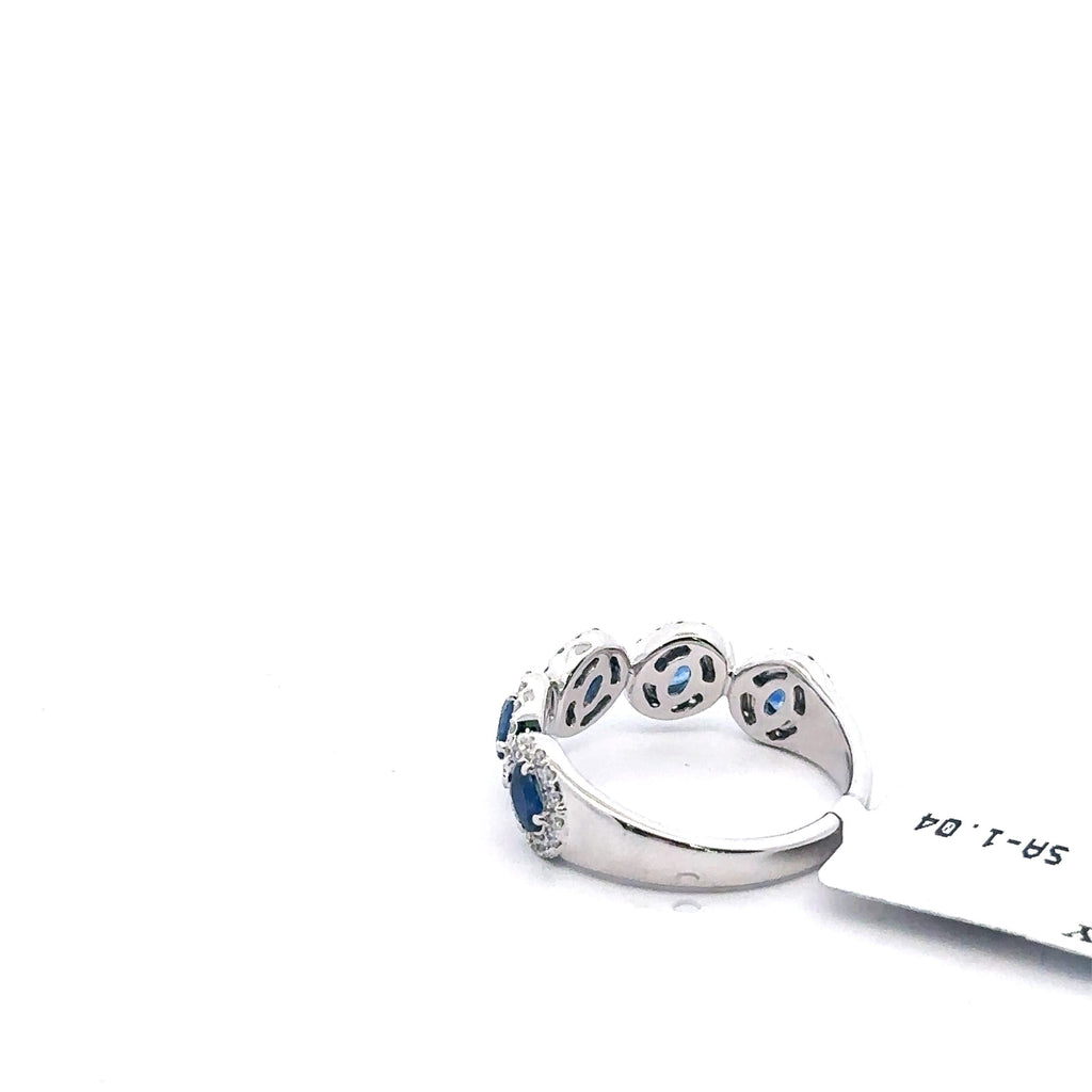 14K White Gold 1.35CT Diamond & Sapphire Band, 4.2gm, Size 7.25, S108034