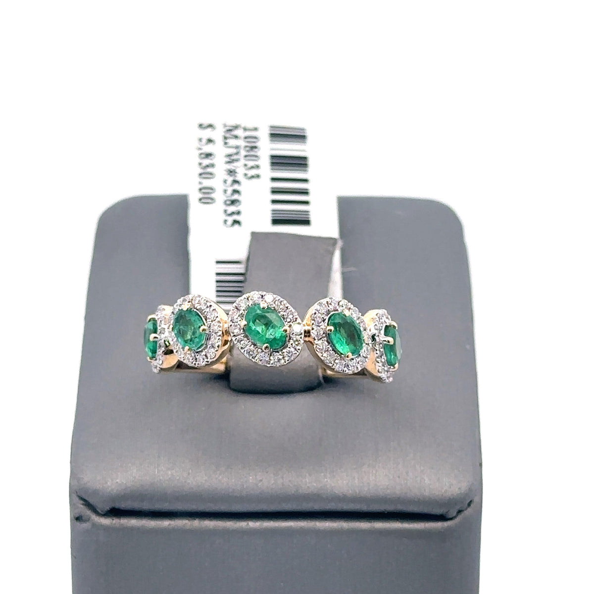 14K Yellow Gold 1.35CT Oval Emerald & Round Cut Diamonds Band, Size 7.25 S101302