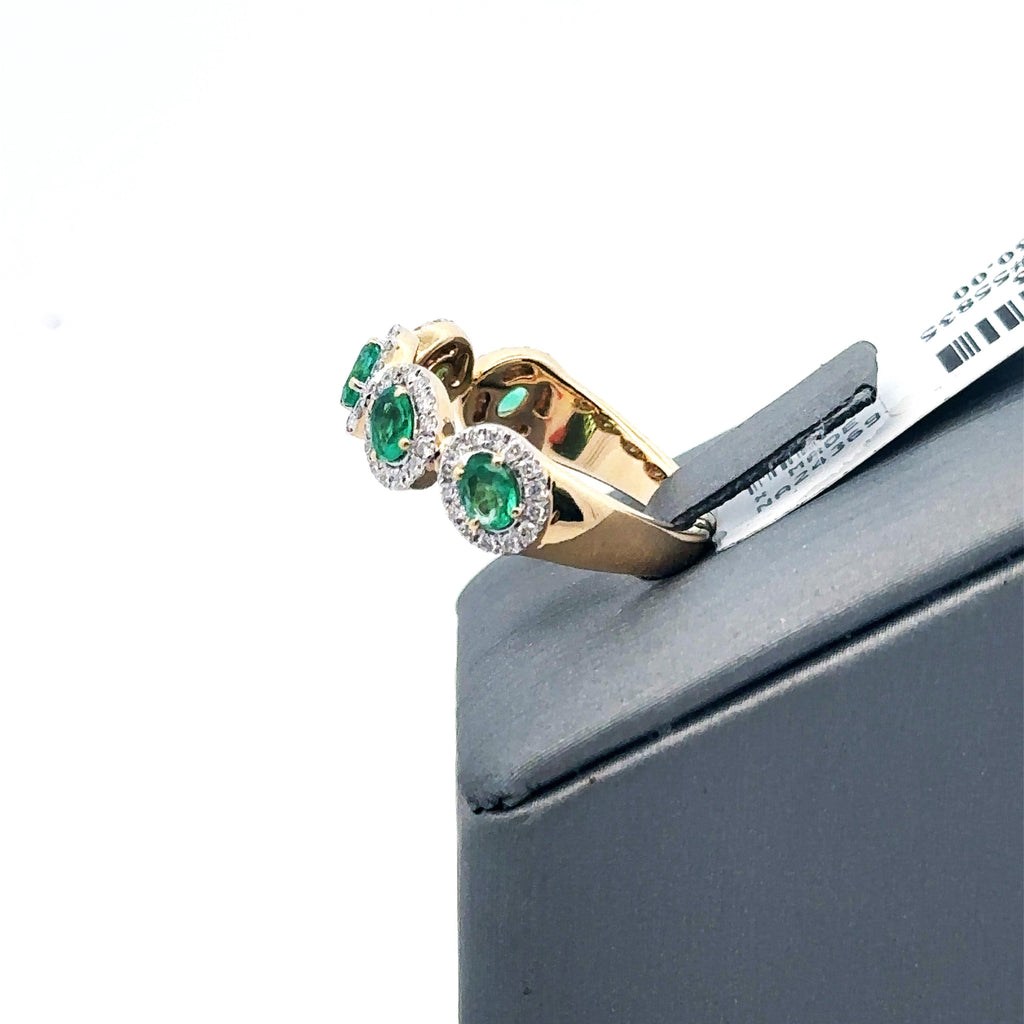 14K Yellow Gold 1.35CT Oval Emerald & Round Cut Diamonds Band, Size 7.25 S101302