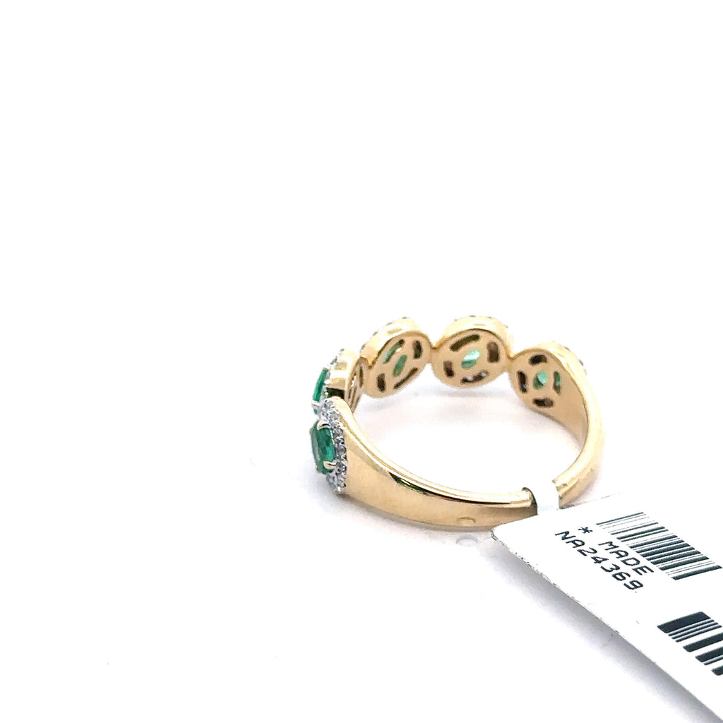 14K Yellow Gold 1.35CT Oval Emerald & Round Cut Diamonds Band, Size 7.25 S101302