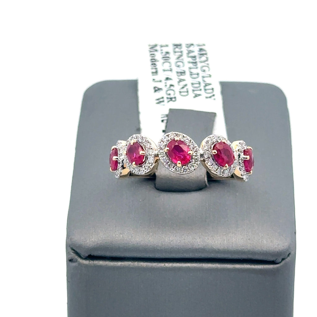 14k Yellow Gold 1.35 CT Diamond & Ruby Ladies Band, 4.5gm, Size 7.25 S108035