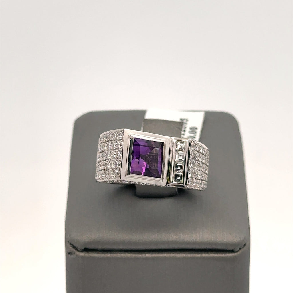 18k White Gold 2.00 CT Amethyst & Diamond Ladies Ring, 12.2gm, S 6.5 S108044