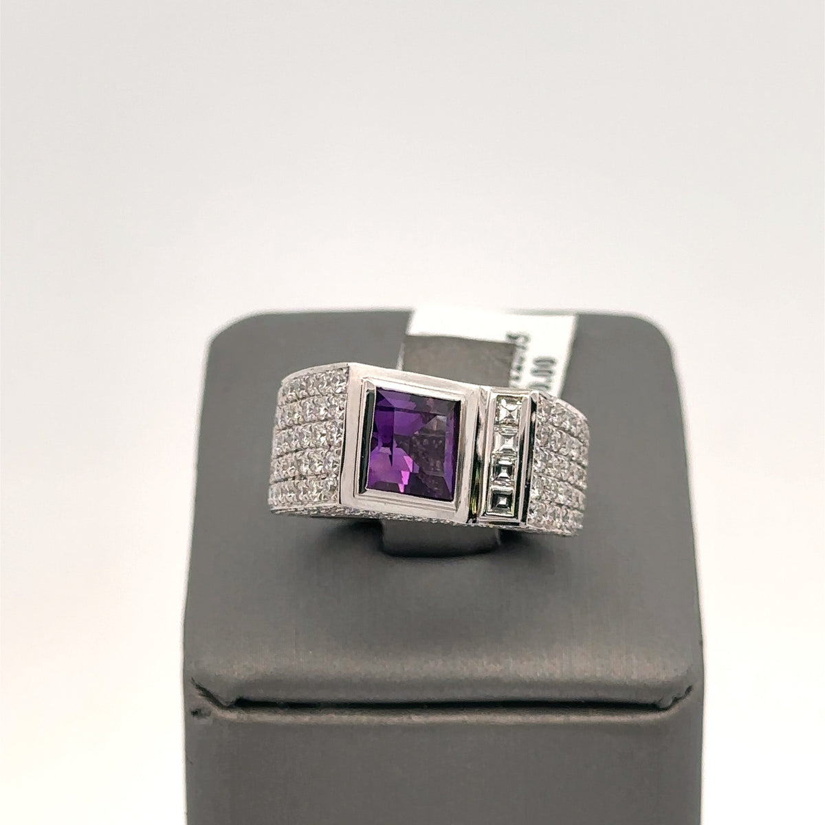 18k White Gold 2.00 CT Amethyst & Diamond Ladies Ring, 12.2gm, S 6.5 S108044