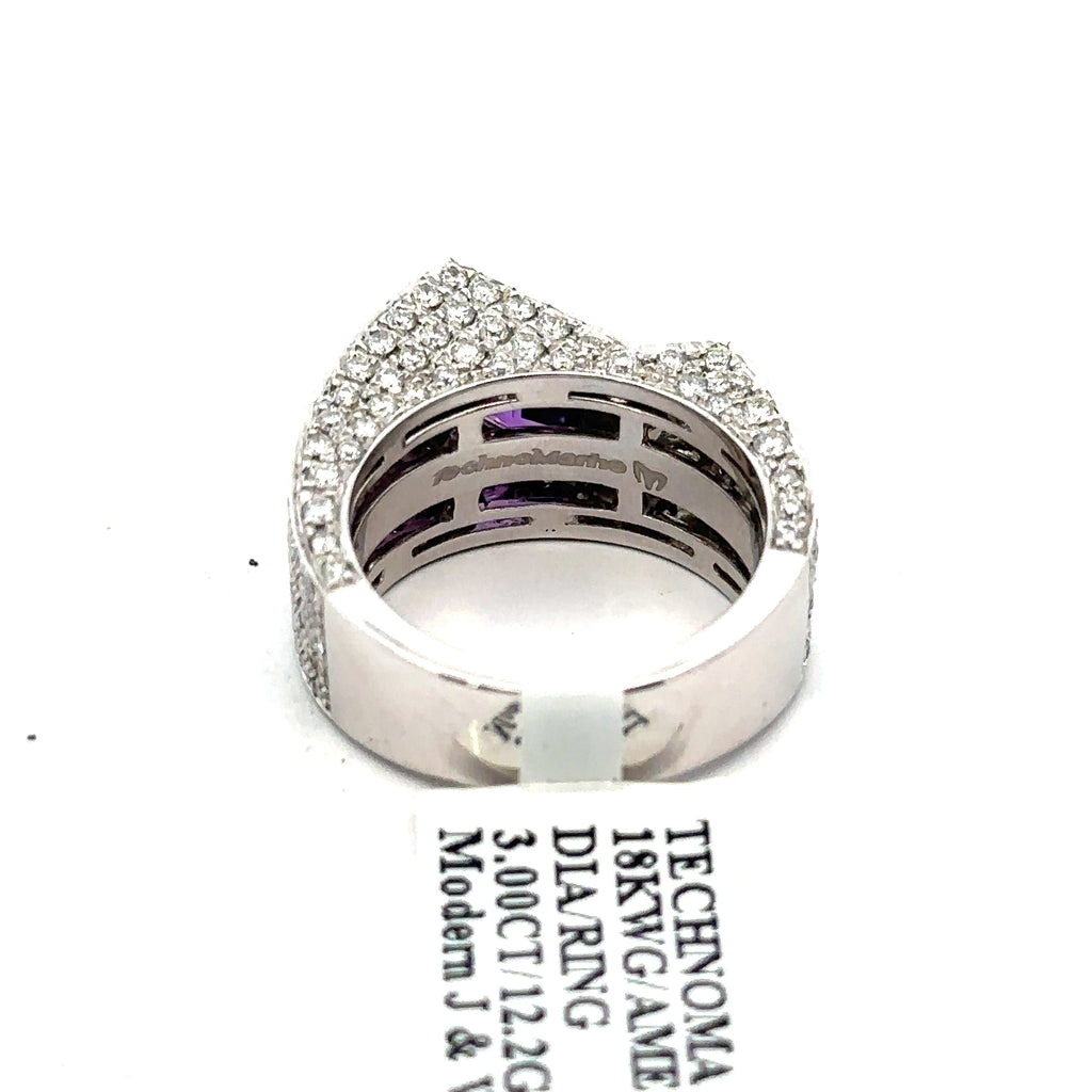 18k White Gold 2.00 CT Amethyst & Diamond Ladies Ring, 12.2gm, S 6.5 S108044