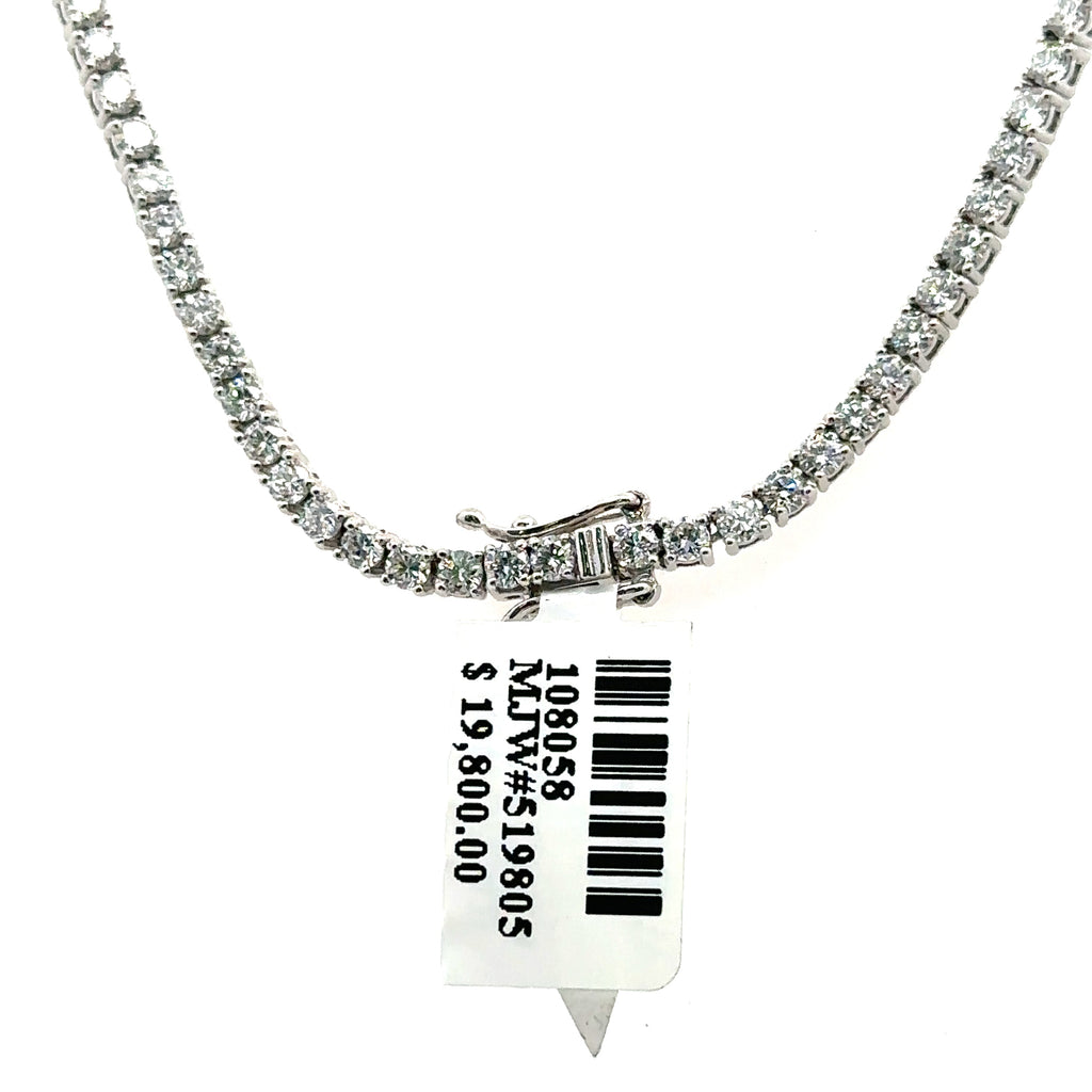 14K White Gold 10.00 CT Lab Grown Diamond Tennis Necklace, 17", 14.6g, S108058