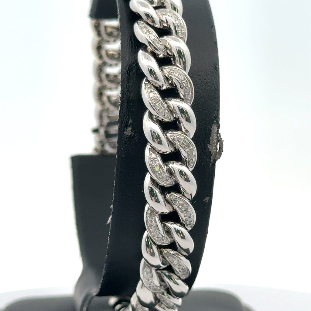 10k White Gold 1.50 CT Diamond Miami Cuban Link Bracelet, 28.9g, S108077