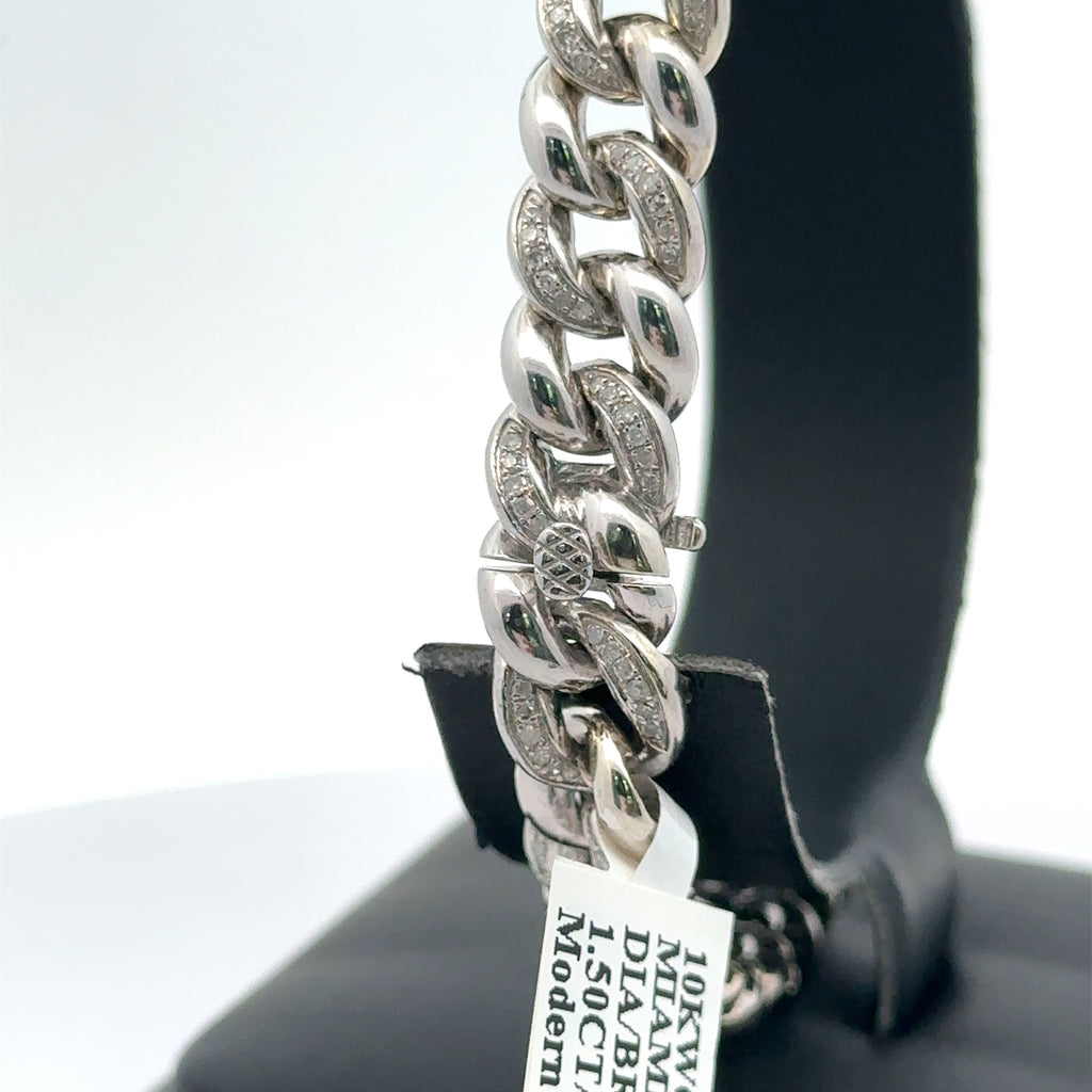 10k White Gold 1.50 CT Diamond Miami Cuban Link Bracelet, 28.9g, S108077